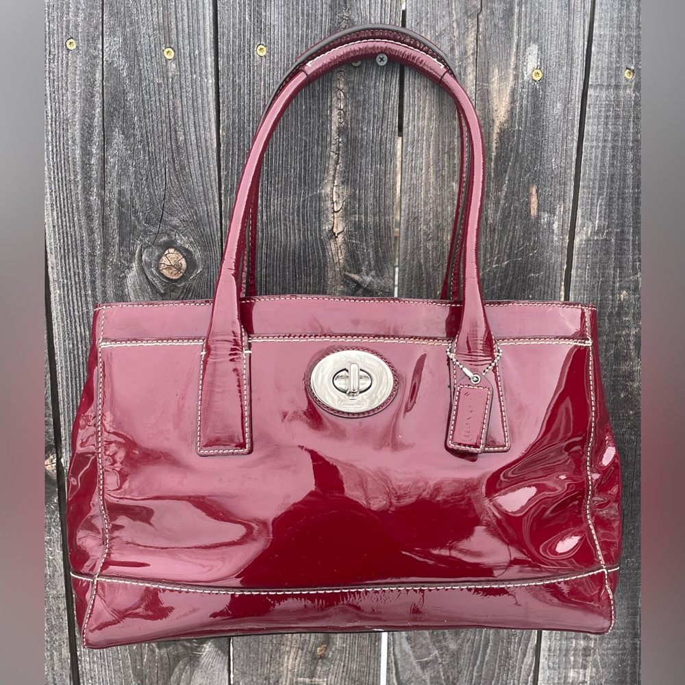 Coach Smooth Patent Leather Handbag. Gorgeous Deep Red.